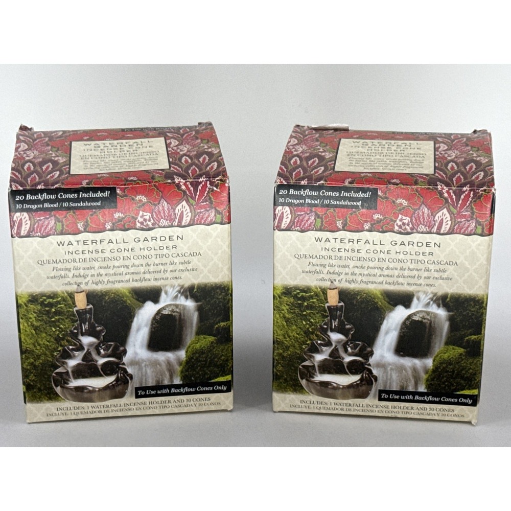 Lot of 2 Ceramic Backflow Waterfall Incense Holder Black Zen Aromatherapy Home